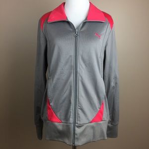Puma Grey Pink Zip Up Athletic Track Jacket Large